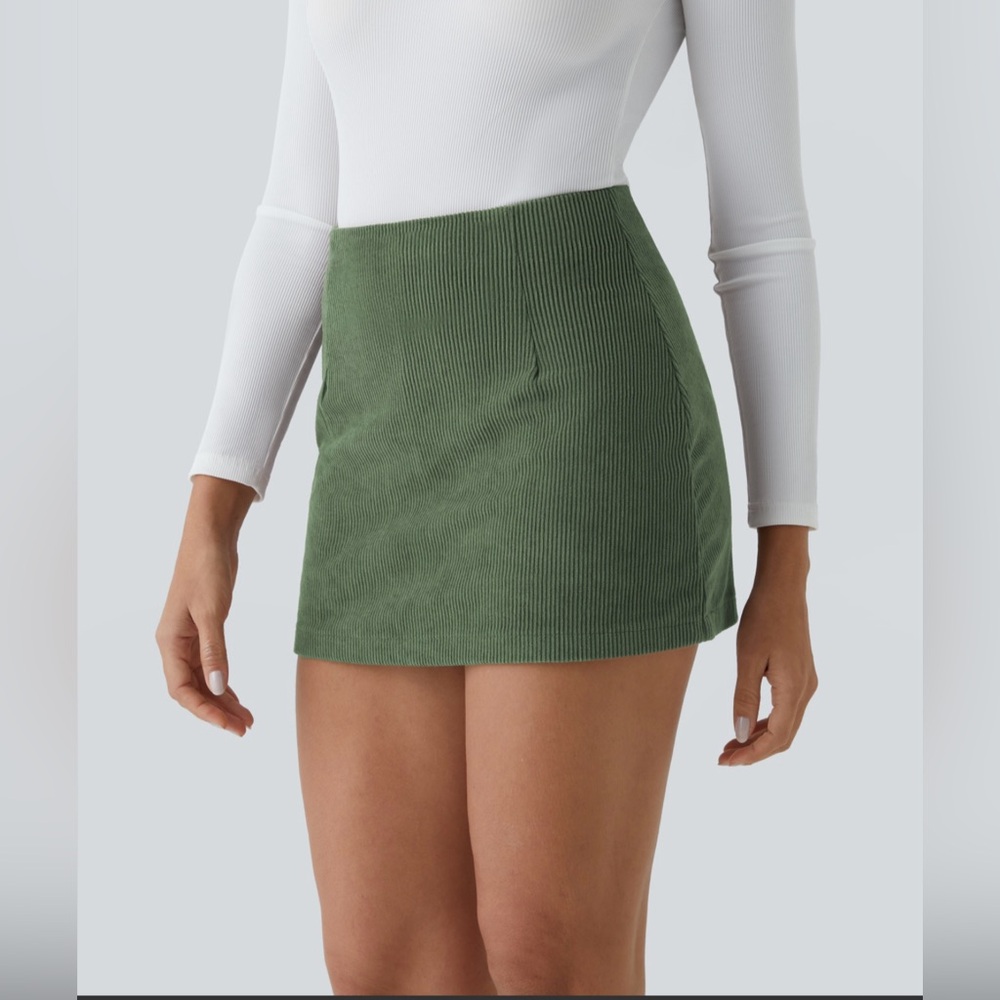 High Waisted Invisible Zipper 2-in-1 A Line Mini Corduroy Casual Skirt